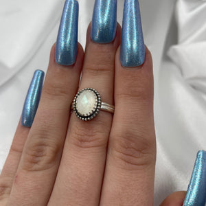 Size 9 Sterling Silver Faceted Moonstone Ring