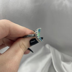 Size 10.75 Sterling Silver Aurora Opal Moon Ring