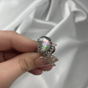 Size 9 Sterling Silver and Tahitian Mother of Pearl Doublet Ring