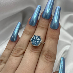 Size 7 Sterling Silver Aquamarine Snowflake Ring #2