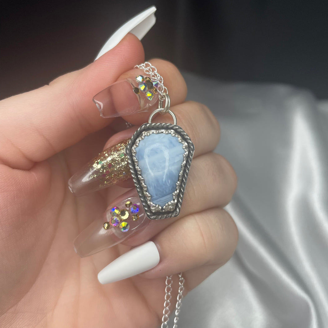 Owyhee Blue Opal and Sterling Silver Coffin Necklace