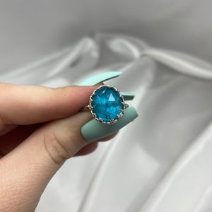Size 8 Sterling Silver and Faceted Apatite and Quartz Doublet Ring