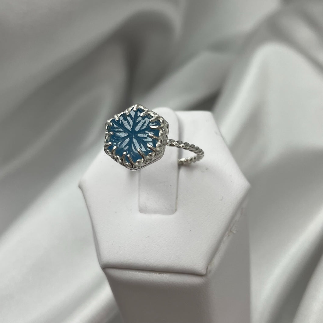 Size 8.5 Sterling Silver Aquamarine Snowflake Ring #1