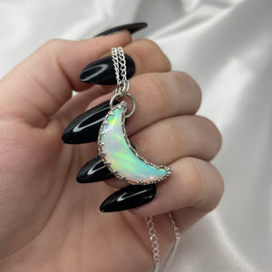 925 Sterling Silver Aurora Opal Moon Necklace