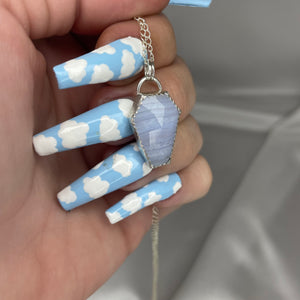 925 Sterling Silver Blue Lace Agate Coffin Necklace
