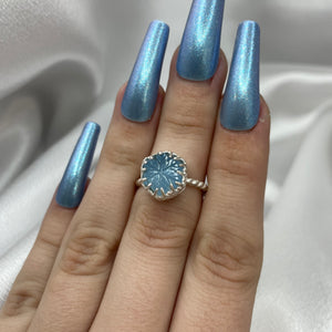 Size 6.75 Sterling Silver Aquamarine Snowflake Ring #6