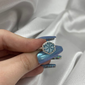 Size 5.5 Sterling Silver Aquamarine Snowflake Ring #8
