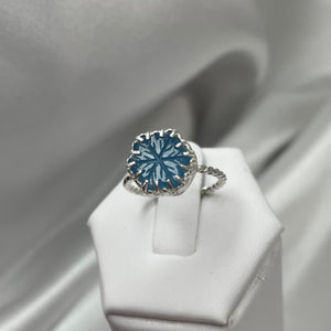 Size 6.75 Sterling Silver Aquamarine Snowflake Ring #5