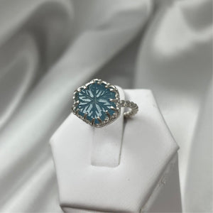 Size 5.5 Sterling Silver Aquamarine Snowflake Ring #8