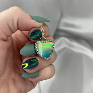 925 Sterling Silver Aurora Opal Heart Necklace
