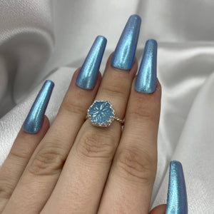 Size 5 Sterling Silver Aquamarine Snowflake Ring #9