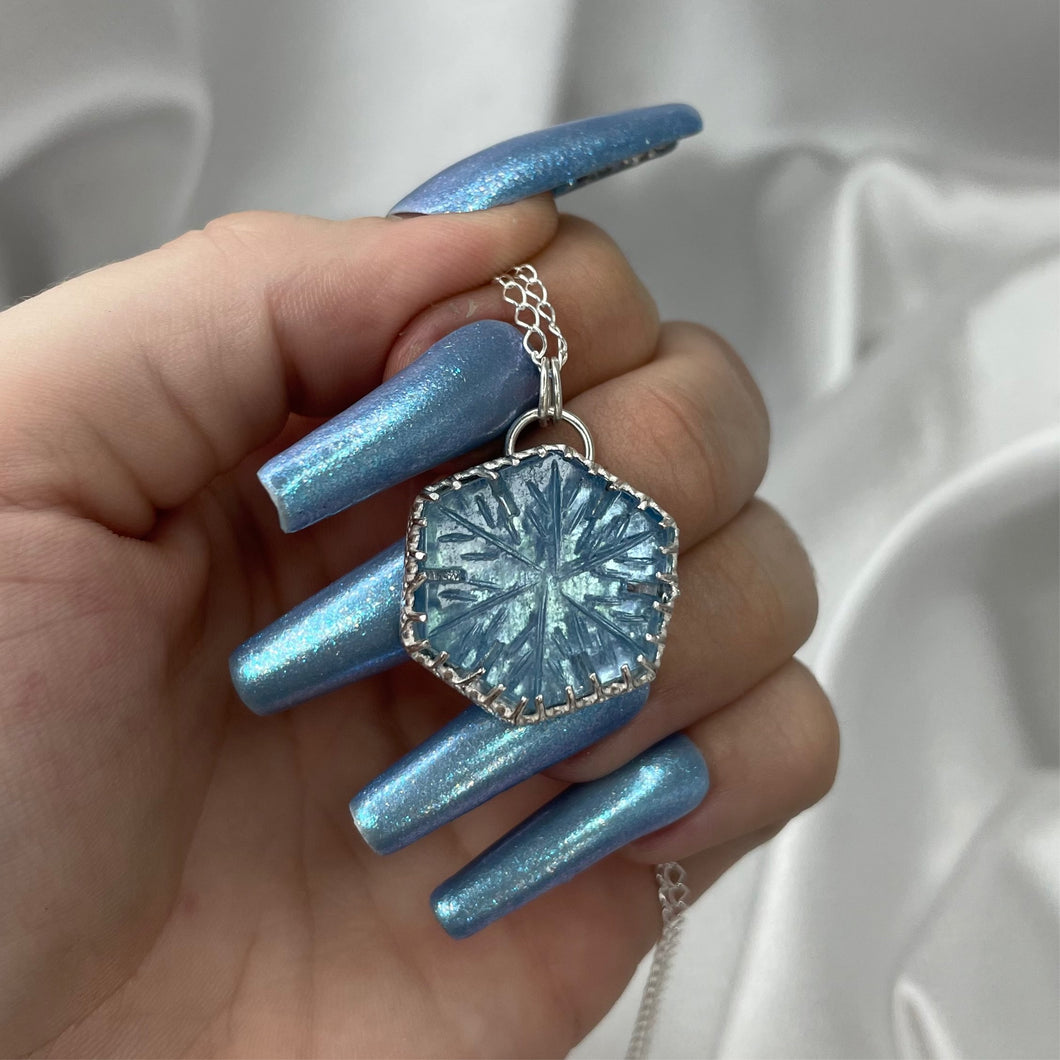 925 Sterling Silver Aquamarine Snowflake Necklace