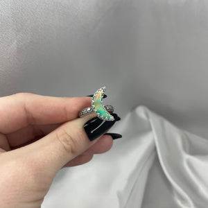 Size 8.5 Sterling Silver Aurora Opal Moon Ring