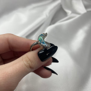Size 10.75 Sterling Silver Aurora Opal Moon Ring