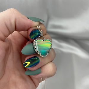 925 Sterling Silver Aurora Opal Heart Necklace