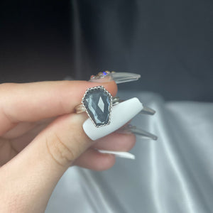 Size 5 Hematite and Quartz Doublet and Sterling Silver Coffin Ring