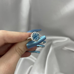 Size 7.5 Sterling Silver Aquamarine Snowflake Ring #4