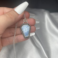 Load image into Gallery viewer, Owyhee Blue Opal and Sterling Silver Coffin Necklace
