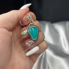 Load image into Gallery viewer, Gel Amazonite and Sterling Silver Coffin Necklace
