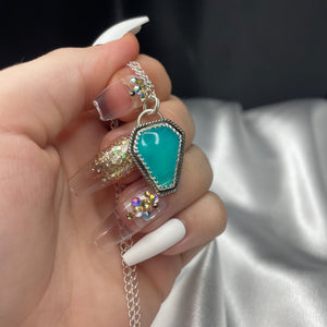 Gel Amazonite and Sterling Silver Coffin Necklace