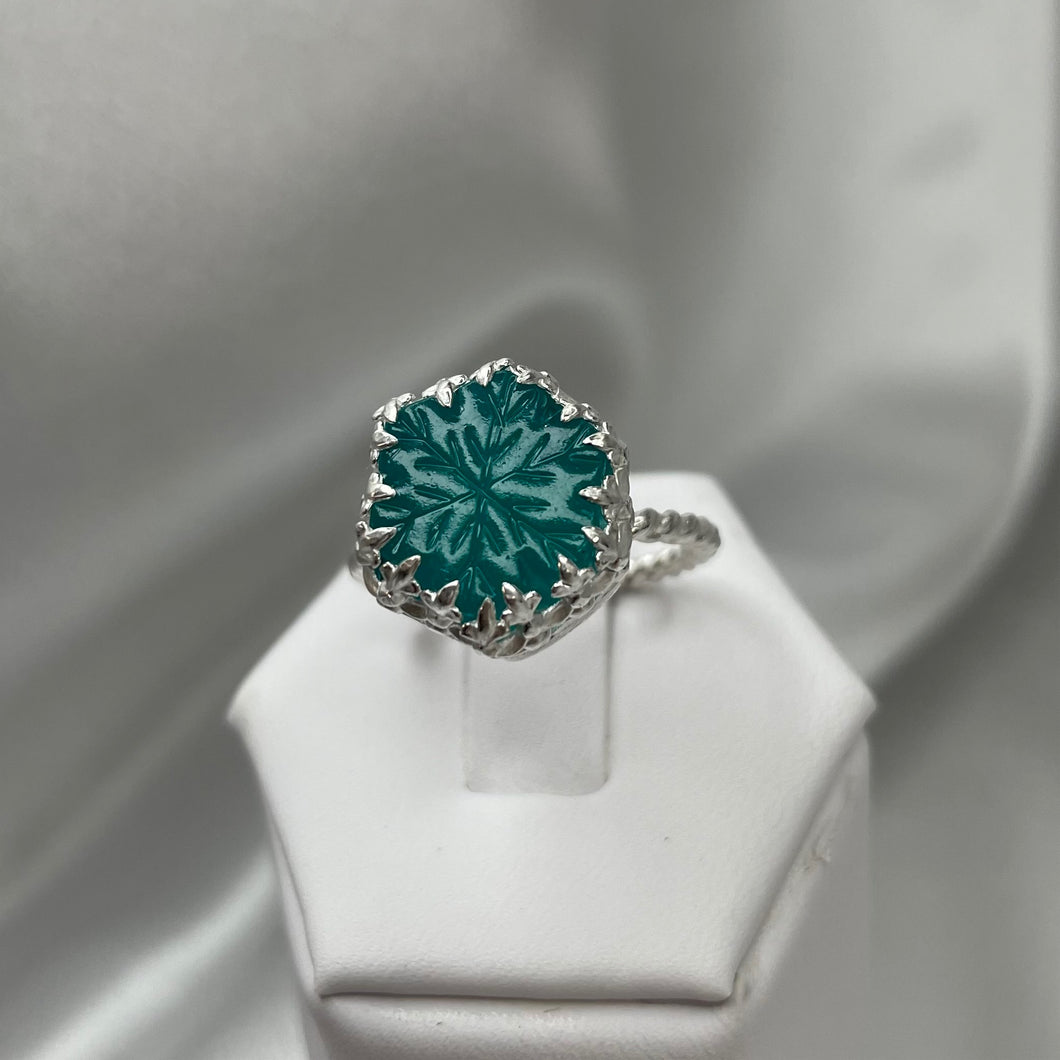 Size 9 Sterling Silver Gel Amazonite Snowflake Ring